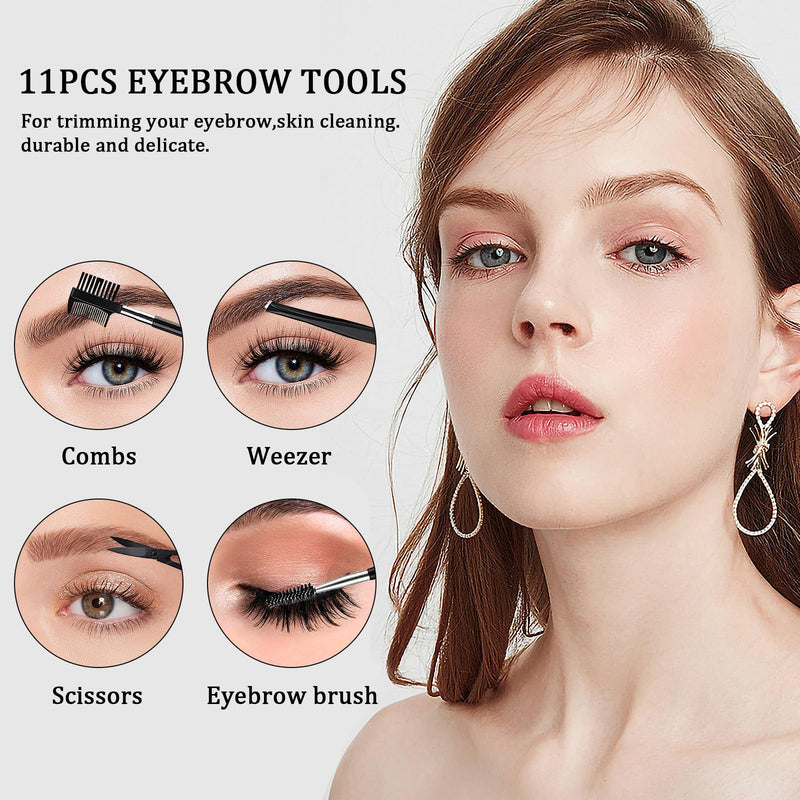 11pcs eyebrow set, tweezers eyebrow plucking eyebrow razor set with eyebrow comb, tweezers, razor, brush, scissors set, easily create perfect eyebrow shapes - NewNest Australia