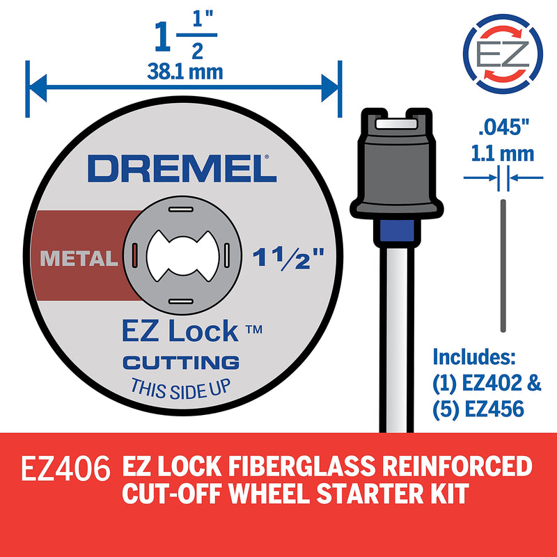 Dremel EZ406-02, EZ - Lock Starter Kit, 1 1/2-Inch (38.1 mm) Wheel Diameter, 5 piece Fiberglass Reinforced Cut-off Wheels and EZ402 mandrel included, Rotary Tool Cutting Disc Accessories - NewNest Australia