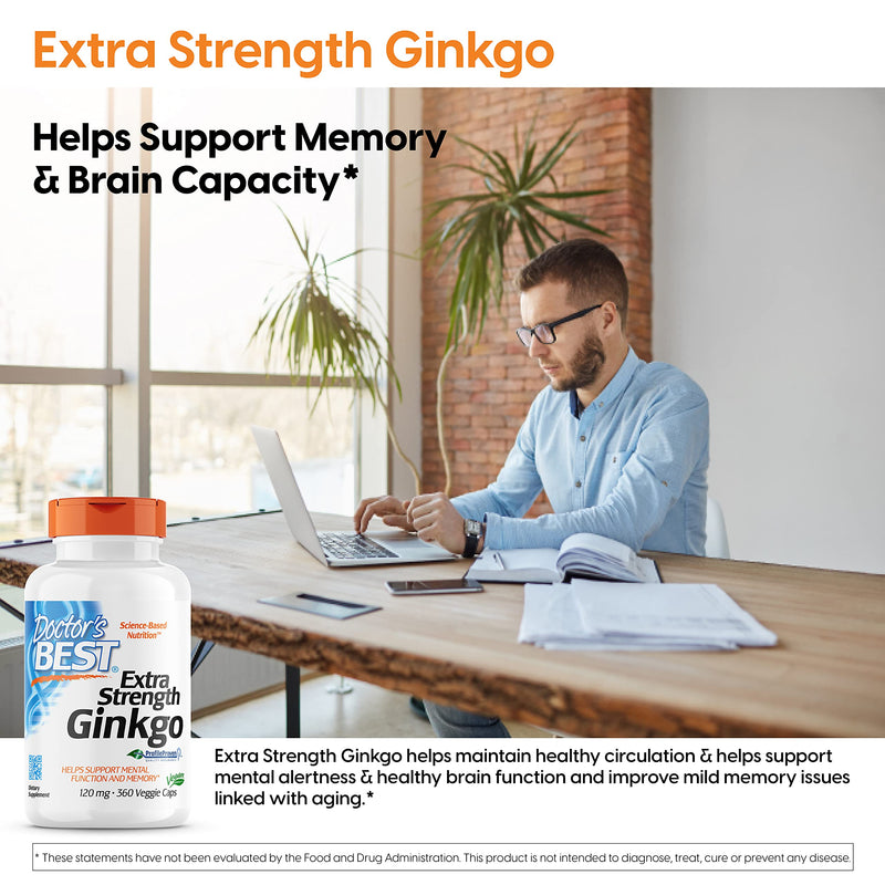 Doctor's Best Extra Strength Ginkgo, Non-GMO, Vegan, Gluten Free, Soy Free, Promotes Mental Function and Memory, 120 mg, 360 Count (Pack of 1) - NewNest Australia