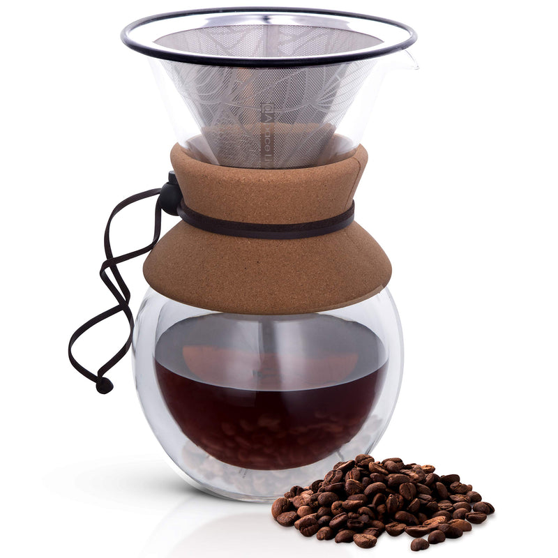 Apace Living Pour Over Coffee Filter - Wide Metal Base Reusable Stainless Steel Coffee Dripper - Perfect for Chemex Hario Bodum & Other Coffee Makers - Paperless Coffee Filter for Sustainable Brewing Pattern # 2 - NewNest Australia