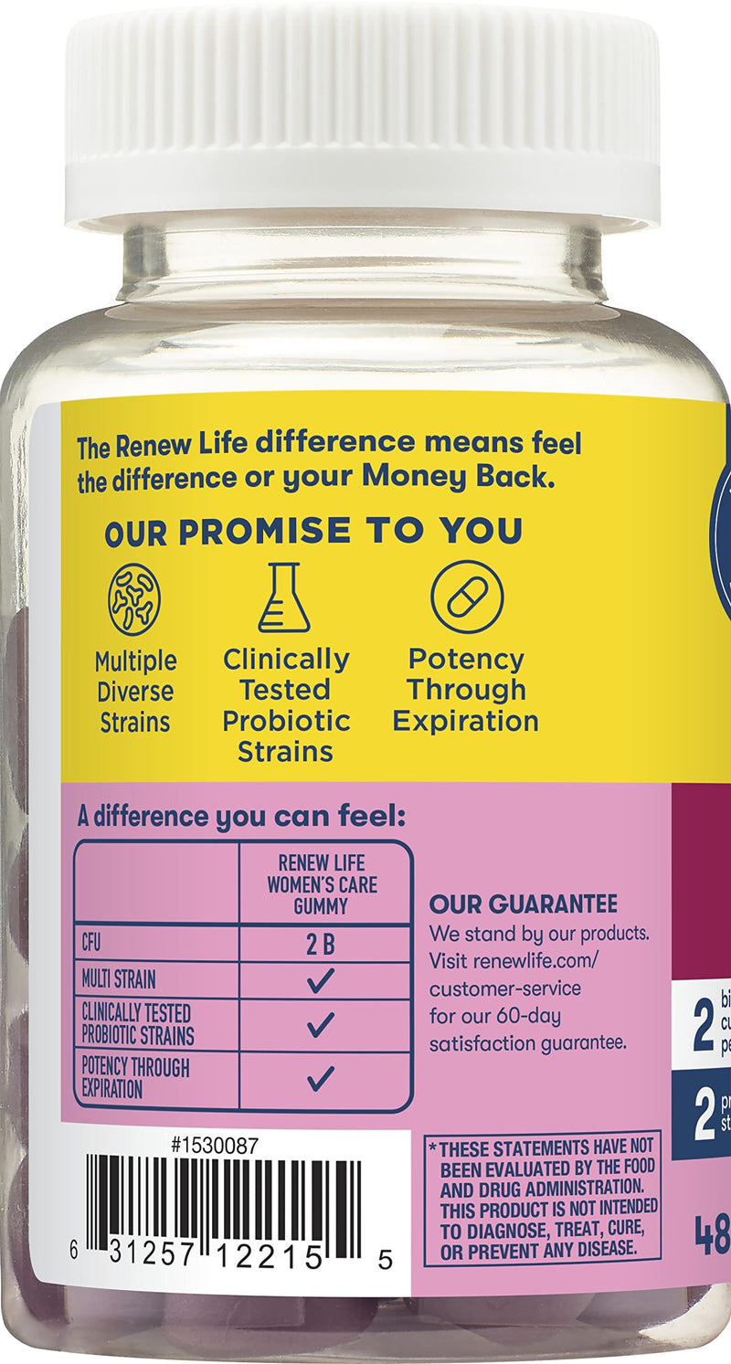 Renew Life Womens Care Gummy with Prebiotics, Probiotics and Cranberry; 48ct. (Pack May Vary) (Package May Vary) 2 Billion CFU 48 Gummies (Pack of 1) - NewNest Australia