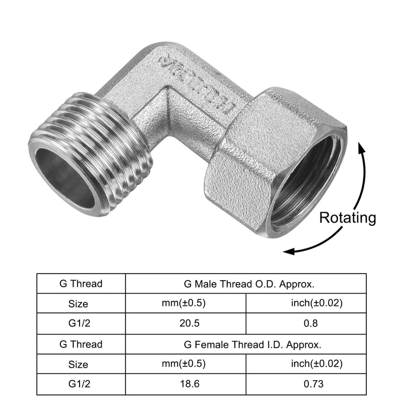 uxcell Pipe Fitting Elbow G1/2 Male to Female Thread 2 Way L Shape Hose Connector Adapter, Nickel-Plated Copper 2pcs - NewNest Australia