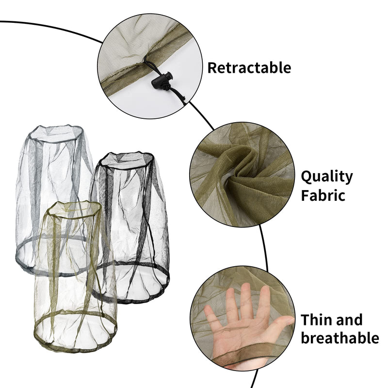 Pinsheng Head Net Face Mesh Head Cover Pack of 3, Insect Protection Head Net Bug Bee Repellent Mesh Head Net for Hiking Camping, Climbing, Fishing, Beekeeping (Black + Green + Gray) - NewNest Australia