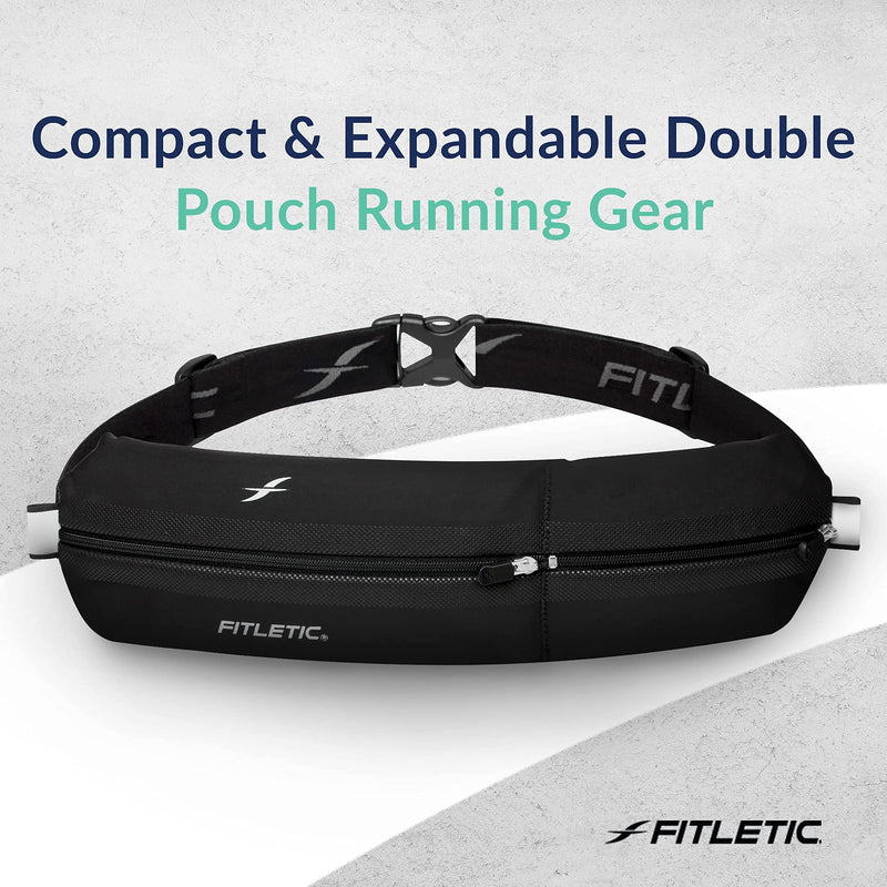 Fitletic - Bolt Running Pouch, Runners Pouch, Double Pocket Running Waist Belt, Waterproof, Adjustable, and Expandable, Running Accessories Black - NewNest Australia