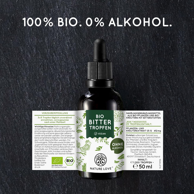 Nature Love Hildegard Von Bingen Organic Bitter Drops Without Alcohol (50 Ml) - High Dose Bitter Drops As 5:1 Extract Of Exquisite Herbs And Plants - Vegan, Laboratory Tested - NewNest Australia