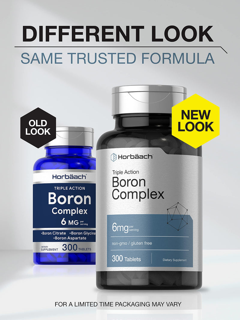 Triple Boron Complex 6 mg Supplement | 300 Tablets | Vegetarian, Non-GMO & Gluten Free | Triple Action Boron Citrate, Boron Glycinate, Boron Asparate | by Horbaach - NewNest Australia