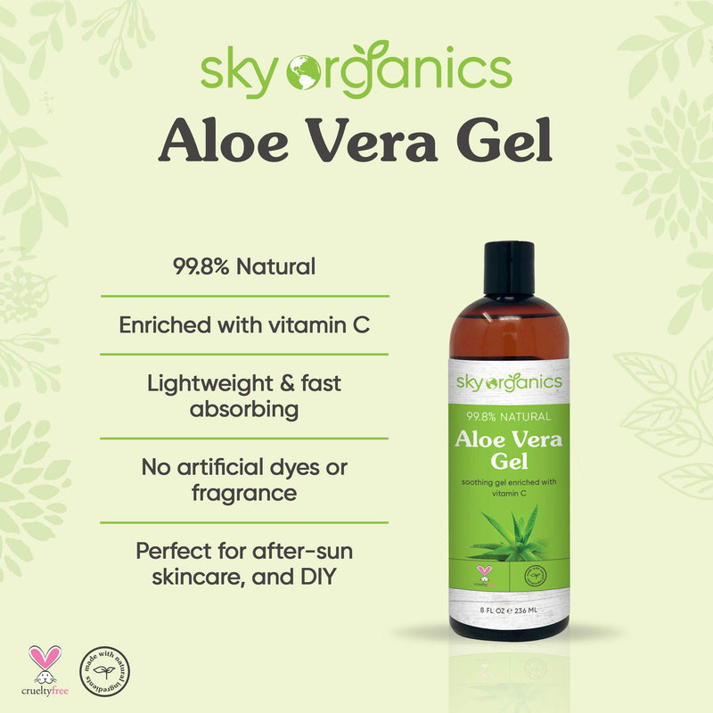 Aloe Vera Gel by Sky Organics (236 ml) All Natural Ultra Hydrating Skin Cooling Aloe Gel, Non-Sticky Relief of Sunburns, Razor Burns, Bug Bites- Hair Conditioner & Gel- Cold Pressed, Made in USA - NewNest Australia