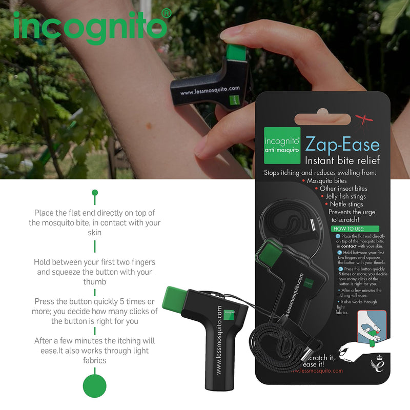 INCOGNITO Zap Ease Electronic Insect Sting & Bite Relief for Up to 1,000 Bites - Works on Mosquito, Bug & Biting Insects - That Can Be Used at Home & for Travels, Black, 25 g - NewNest Australia