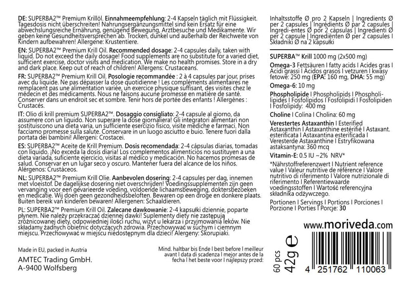 MoriVeda® Superba Premium Krill Oil - 1000mg with Astaxanthin I 180 capsules with revolutionary Omega 3 oil, antioxidants & vitamins I Certified by USDA, ISO & MSC I 3x 60 pieces 180 pieces (pack of 3) - NewNest Australia