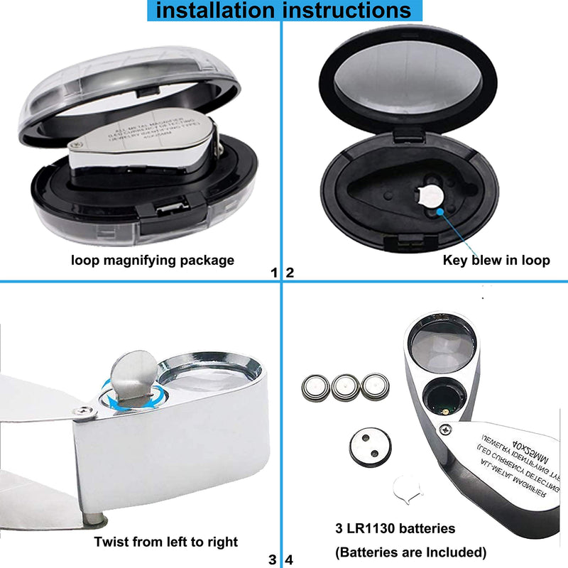 40X Metal Illuminated Jewelers Loop Magnifier Glass, JLY Loupe Magnifier with Light and Pocket Folding, Handheld Jewelers Eye Loop for Jewelry Identifying, Currency Detecting, Rock Collecting, Stamps - NewNest Australia