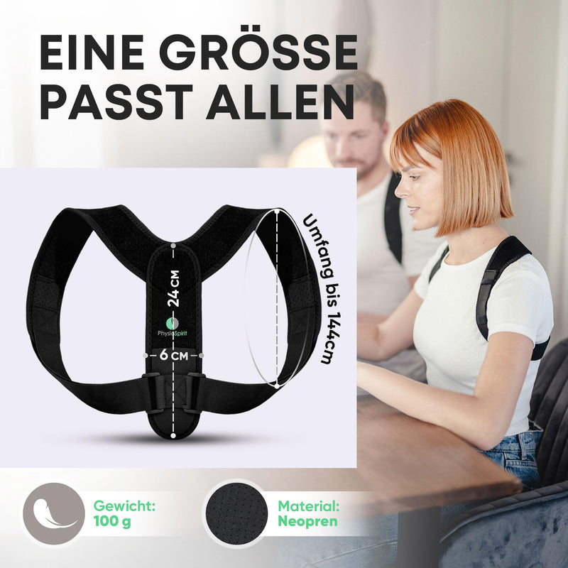 PhysioSpirit PREMIUM posture correction - back straightener - T-model for good posture - shoulder strap for the back - men and women - one size (black, one size) black - NewNest Australia