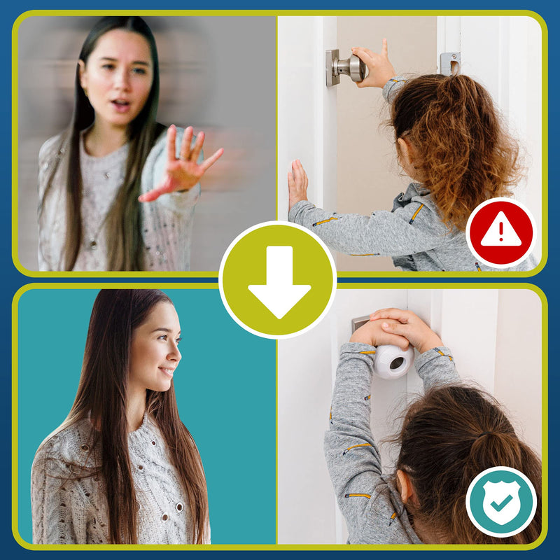 Child Safety Door Knob Cover (4 Pack) Hard-to-Remove Dual-Lock Door Handle Covers for Kids - Reusable Baby Proof Door Knob Locks - Installs Easily, No Tools Needed 4 White - NewNest Australia