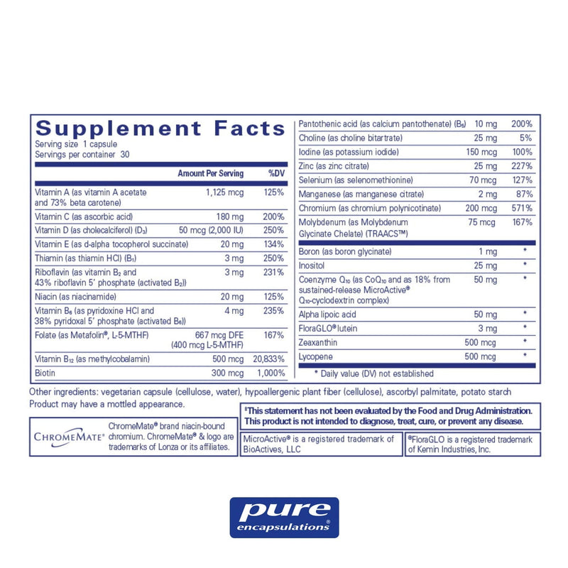Pure Encapsulations O.N.E. Multivitamin | Once Daily Multivitamin with Antioxidant Complex Metafolin, CoQ10, and Lutein to Support Vision, Cognitive Function, and Cellular Health* | 30 Capsules 30 Count (Pack of 1) - NewNest Australia