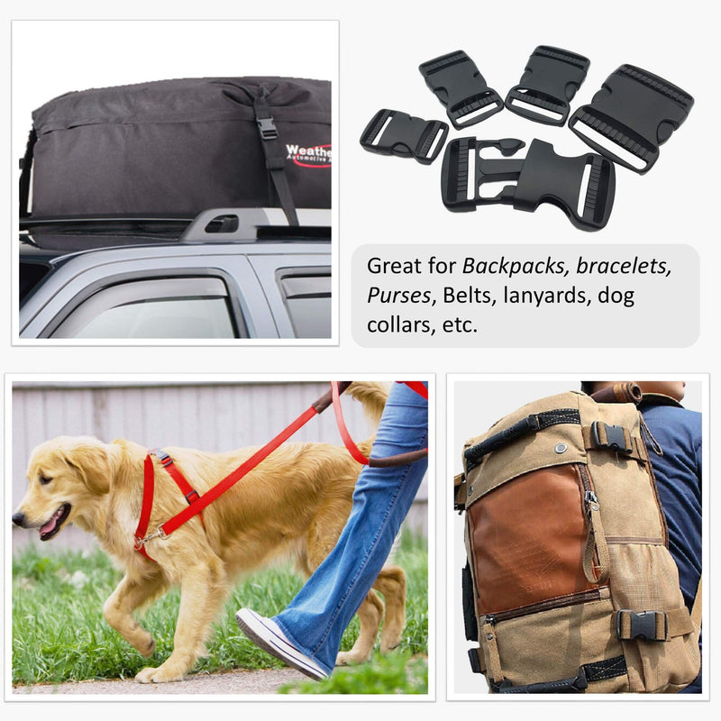 EesTeck 5 Set 1.25" Flat Buckles Dual Adjustable Buckles and Tri-Glide Slides Quick Side Release Buckle for Luggage Straps Pet Collar Backpack Repairing (Black，Fit For 1.25”/32mm Webbing Straps) 1.25"-5 Pack - NewNest Australia