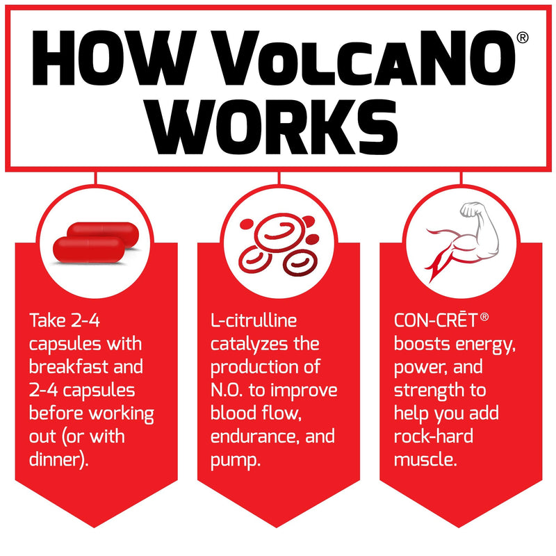 Volcano Pre Workout Nitric Oxide Booster Supplement for Men with Creatine and L-Citrulline to Boost Nitric Oxide and Energy, Build Muscle, Better Pump and Workout, Force Factor, 120 Capsules - NewNest Australia
