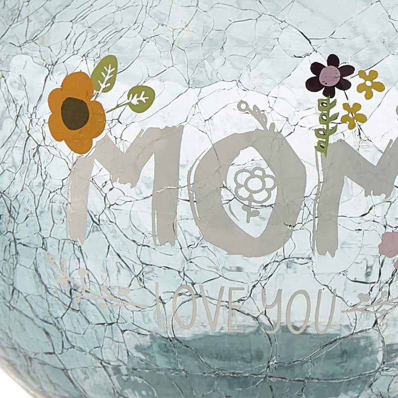 NewNest Australia - Pavilion Gift Company Mom Love You-Gray Tinted Floral Round Candle, 5 Inch Included 5" Crackled Glass Tealight Holder 