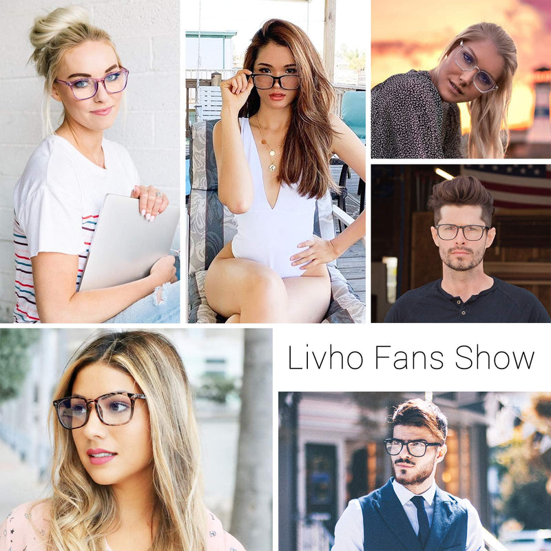 livho 2 Pack Blue Light Blocking Glasses, Computer Reading/Gaming/TV/Phones Glasses for Women Men,Anti Eyestrain & UV Glare (Light Black+Clear) *B1 Light Black+clear Clear - NewNest Australia
