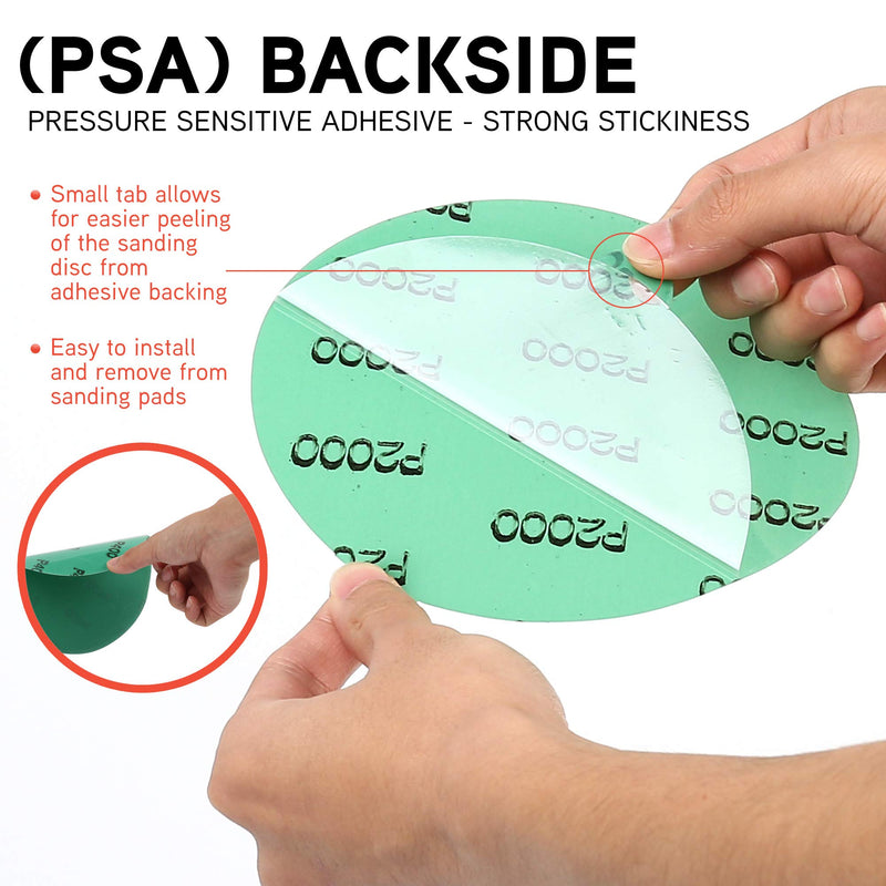 LotFancy 6 Inch PSA Sanding Discs with Tabs, 60PCS 400 600 800 1000 1500 2000 Grit Wet Dry Green Film Backed Sandpaper Assortment, Random Orbital Sander Fine Grit Sand Paper 400-2000 Grit, 60PCS - NewNest Australia