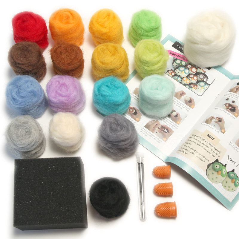 Woolbuddy Needle Felting Kit, Felt Starter Kit, Felting Kits for Beginners, Adult Crafts and Kids, Felt Animal Kit, Wool Craft Kit, 16 Colors Handmade Felting Wool, 6 Felting Needles with Booklet - NewNest Australia