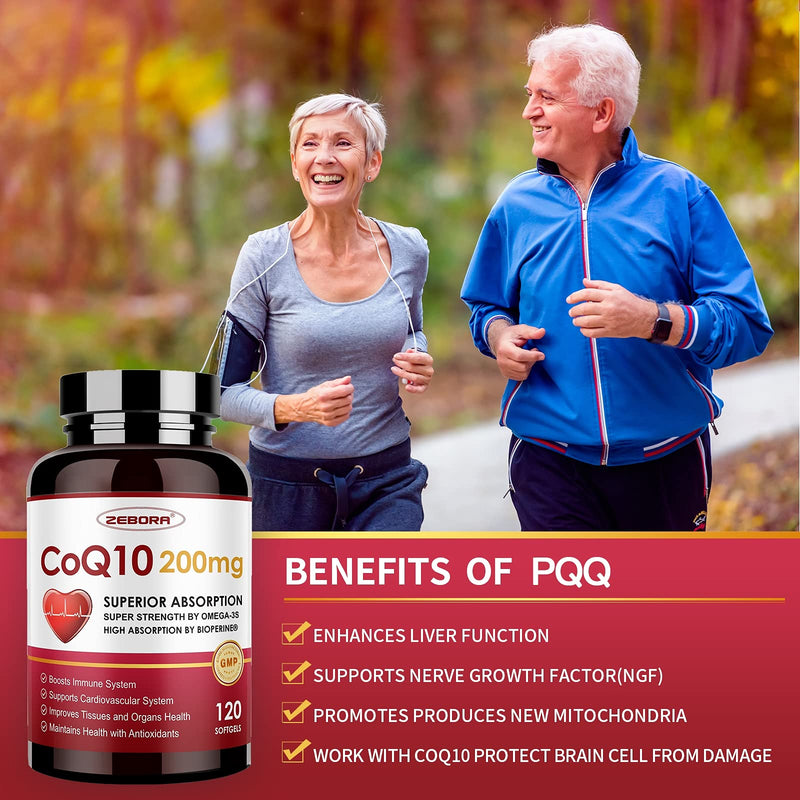 CoQ10-200mg-Softgels with PQQ, BioPerine & Omega-3, 120 Servings Coenzyme Q10(Ubiquinone) Supplement for High-Absorption, Powerful-Antioxidant, Support Heart-Health & Energy-Production - NewNest Australia