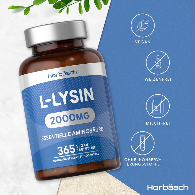 L Lysine tablets high dose 2000 mg | 365 vegan tablets | Lysine Essential Amino Acids | by Horbaach - NewNest Australia