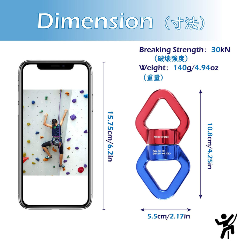 Azarxis 30KN Tree Swing Swivel Spinner, Safest Rotational Climbing Rope Devices Hanging Hook Accessory for Children’s Web Tree Swing Setting, Aerial Silks Dance Red + Blue - NewNest Australia