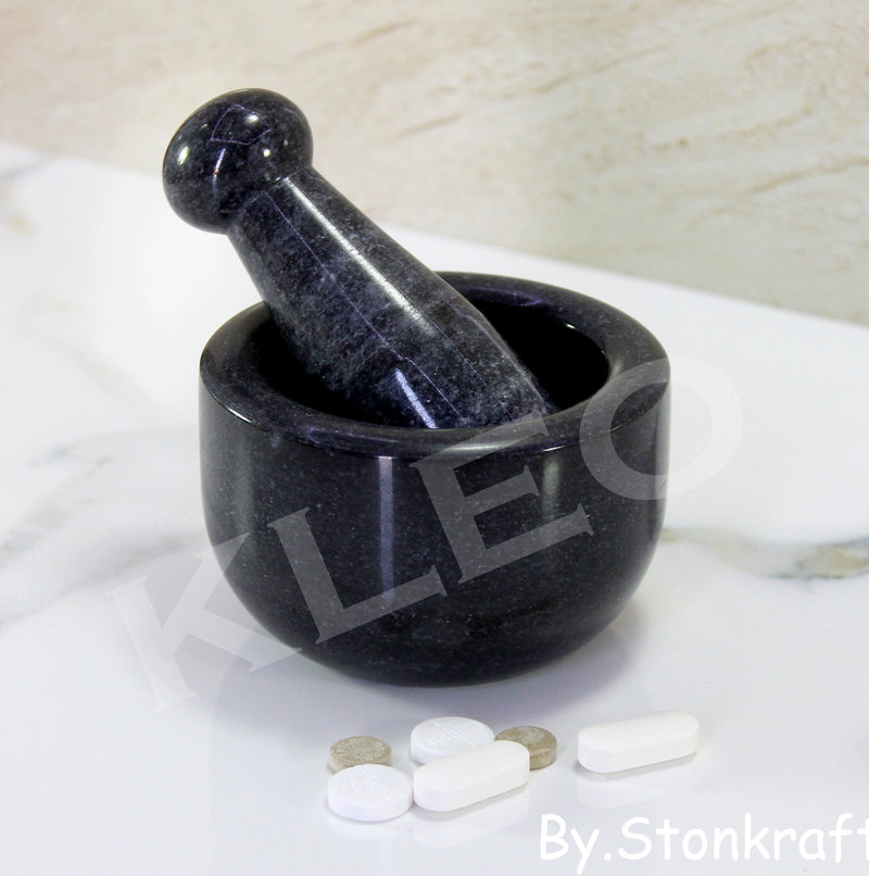 NewNest Australia - KLEO 3" Diameter Black Natural Stone Mortar and Pestle Set Spice, Medicine Pills Grinder Masher - Small Size 