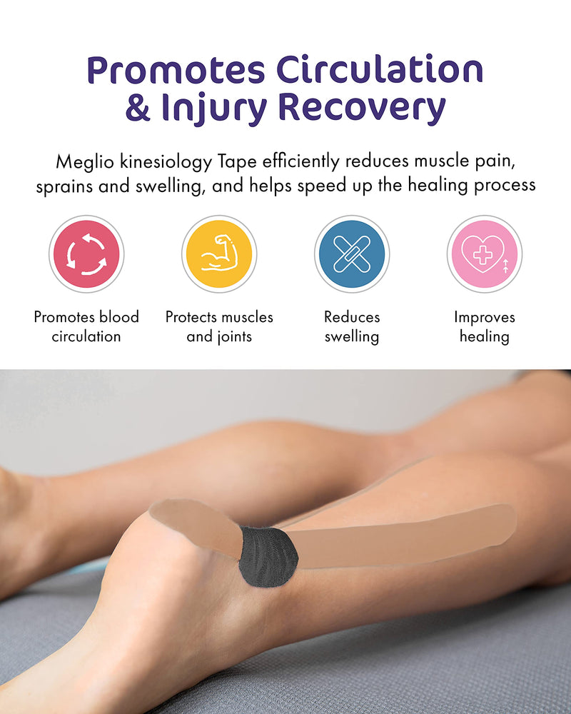 Meglio Kinesiology Tape - Uncut 5 Metre Roll - Therapeutic and Hypoallergenic - For Muscle Support & Sports Injury Recovery - Breathable & Waterproof - Knee, Ankle, & Wrist - Long Lasting Adhesive Beige - NewNest Australia