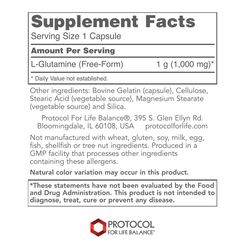 Protocol L-Glutamine 1000mg - Amino Acid - Muscle Tissue, Gut Health, Immune Health - 120 Veg Caps - NewNest Australia