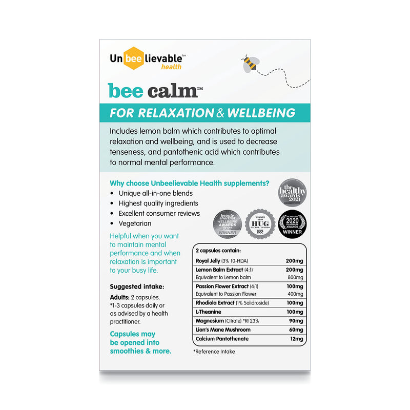 Unbeelievable Health Bee Calm Relaxation and Wellbeing Support - Created by Nutritional Experts – Help Increase Resistance to Stress – Plant Based & Gluten Free (Single Pack) 20 Count (Pack of 1) - NewNest Australia