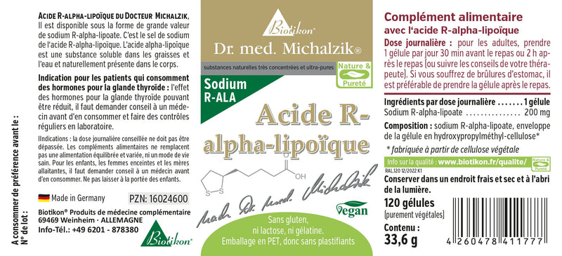 R-Alpha Lipoic Acid According To Dr. Med. Michalzik, Important Endogenous Substance, 200 Mg Pure R-Alpha Lipoic Acid Per Capsule, Without Additives, 120 Vegan Capsules - NewNest Australia