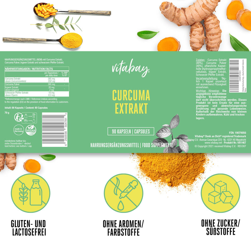 Vitabay Curcuma Capsules High Dose - VEGAN 90 Capsules 500 mg with Pepper - Curcumin Turmeric Capsules High Dose Curcumin Capsules High Dose Piperine Extract Turmeric Extract Kukuma 90 Pieces (Pack of 1) - NewNest Australia