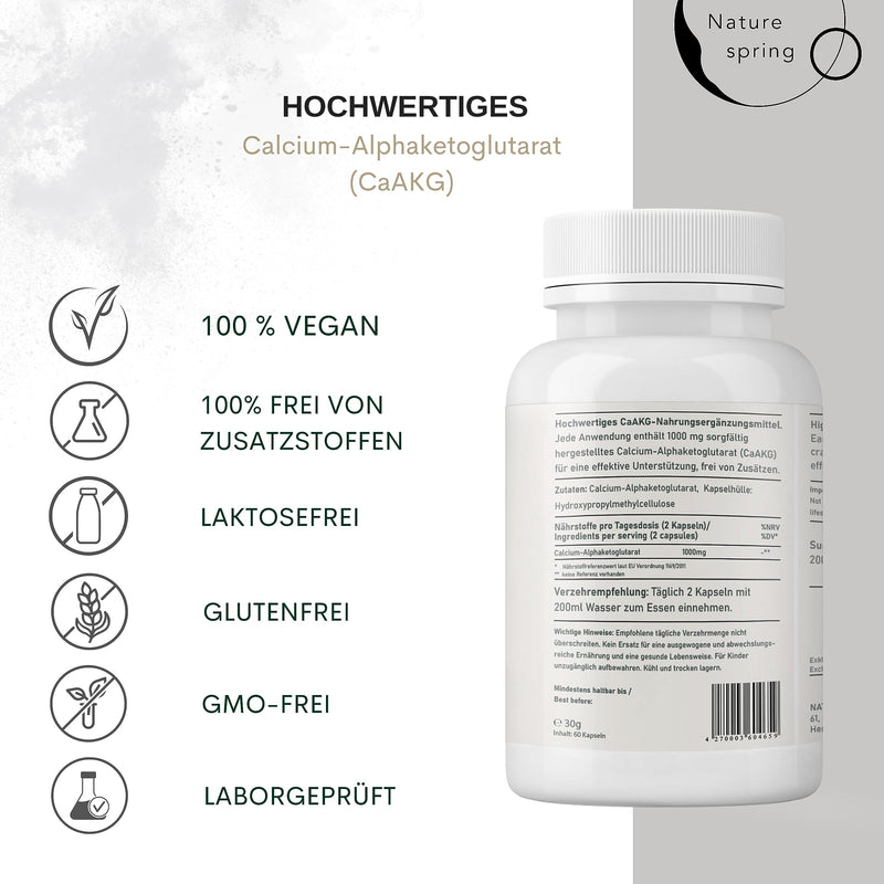 Nature Spring Caakg | Calcium Alphaketoglutarate | 60 Capsules | High Dose | 1000Mg | Caakg In The Best Quality Without Additives | Laboratory Tested In Germany - NewNest Australia