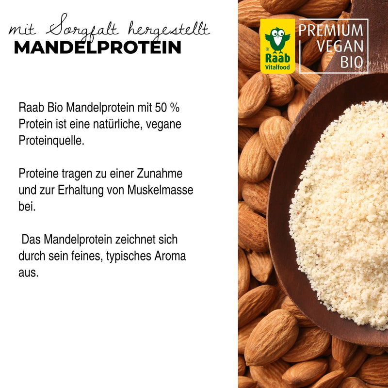 Raab Vitalfood Organic Almond Protein with Natural Calcium, Partially Oiled, Vegan, Gluten-Free, Protein Shake; Almond Flour, Almond Drink 50% Protein, 200g - NewNest Australia