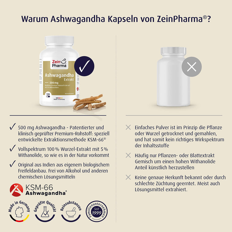 Zeinpharma Ashwagandha Extract 120 Capsules 500 Mg - Ashwagandha Root Extract High Dose With 5% Withanolide, Sleep Berry From India, Dietary Supplement Plant-Based, Laboratory Tested - NewNest Australia