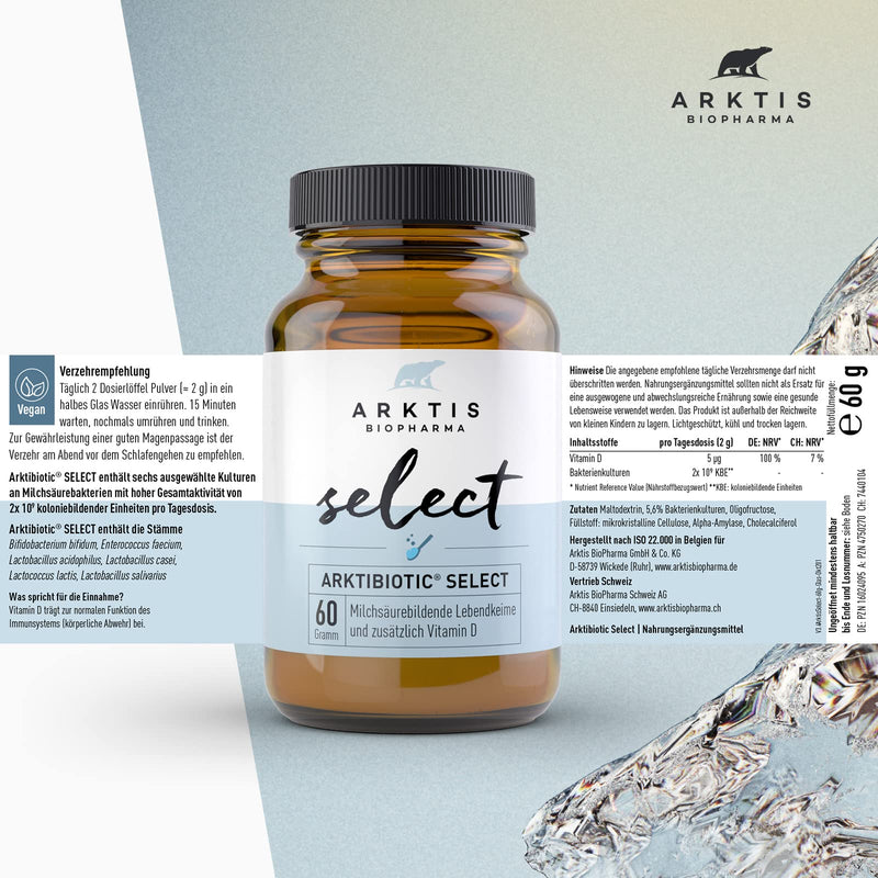 Arktis Biopharma Arktibiotic Select Powder, 60 G, Selected Lactic Acid Bacteria And Vitamin D, Laboratory Tested, Ideal For Supporting The Immune System And Intestinal Flora - NewNest Australia