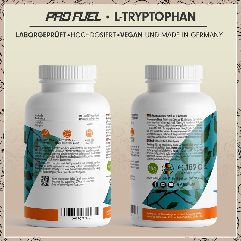 L-Tryptophan High Dose - 300 L-Tryptophan Capsules Vegan - 500 Mg L-Tryptophan Per Capsule - 10 Months Range - L-Tryptophan From Vegetable Fermentation - Laboratory Tested Without Unwanted Additives - NewNest Australia