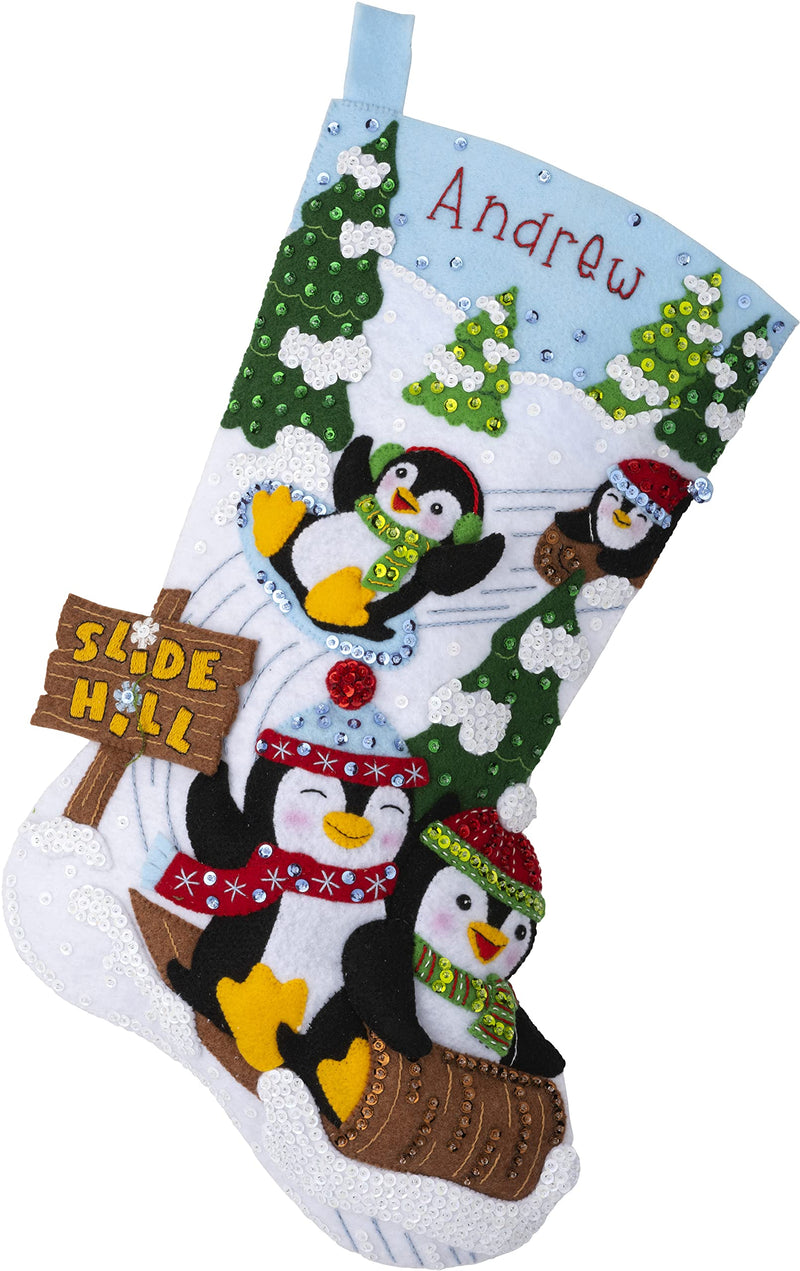 Bucilla Felt Applique Stocking Kit, Penguins at Play 18" Felt Applique Stocking Making Kit, Perfect for DIY Needlepoint Arts and Crafts, 89481E - NewNest Australia