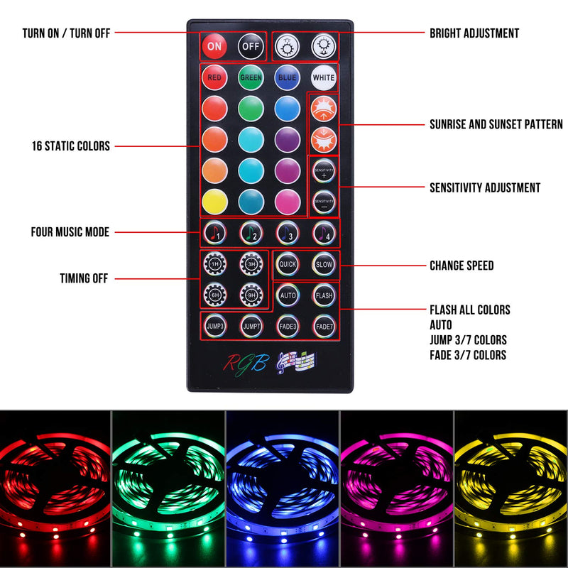 LED Strip Lights,Tenmiro 32.8FT LED Music Sync Color Changing Lights with 40keys Music Remote Controller and 12V5APower Supply, RGB SMD5050 300 led Lights for Room, Bedroom, TV, Party. - NewNest Australia