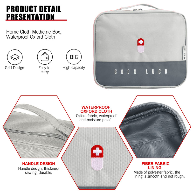 Medication Bag, Large Capacity Waterproof Travel Pharmacy Bag, First Aid Bag, Portable Medicine Bag, Emergency Bag, First Aid Kits For Home, Travel, Office (25 X 20 X 13.5 Cm) (Grey) - NewNest Australia