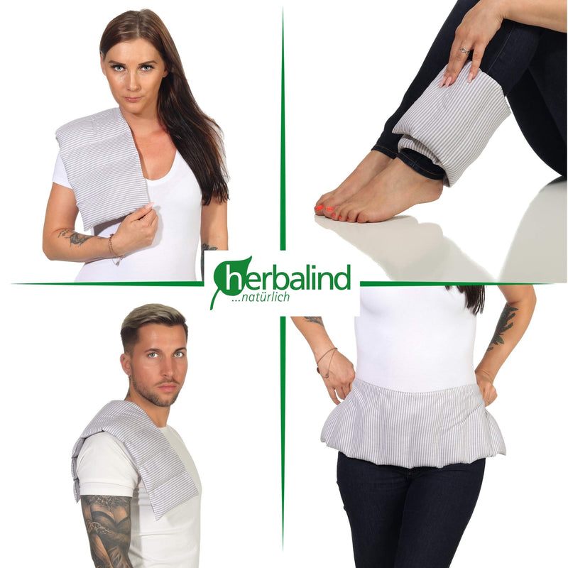 HERBALIND 8-chamber grain pillow shoulder neck 60x20 cm in stripes/gray - heat pillow microwave 100% cotton OEKO TEX - cuddly thanks to rapeseed, rapeseed filling pillow for stomach back 60x20 cm (pack of 1) 8-chamber / rapeseed / gray - NewNest Australia