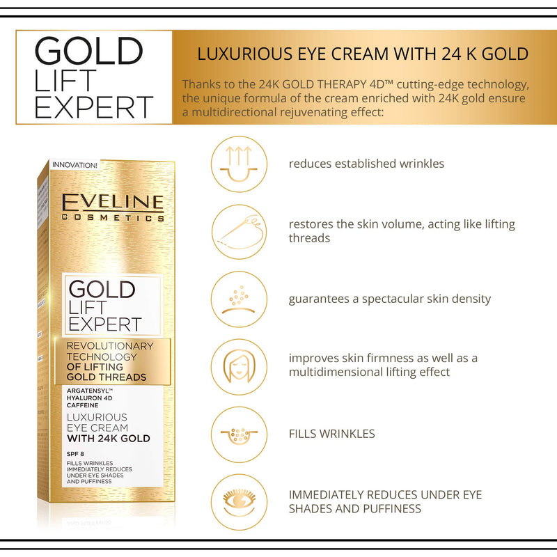 Eveline Cosmetics Gold Lift Expert Anti-Wrinkle Eye Cream with 24 Carat Gold 15 ml - NewNest Australia