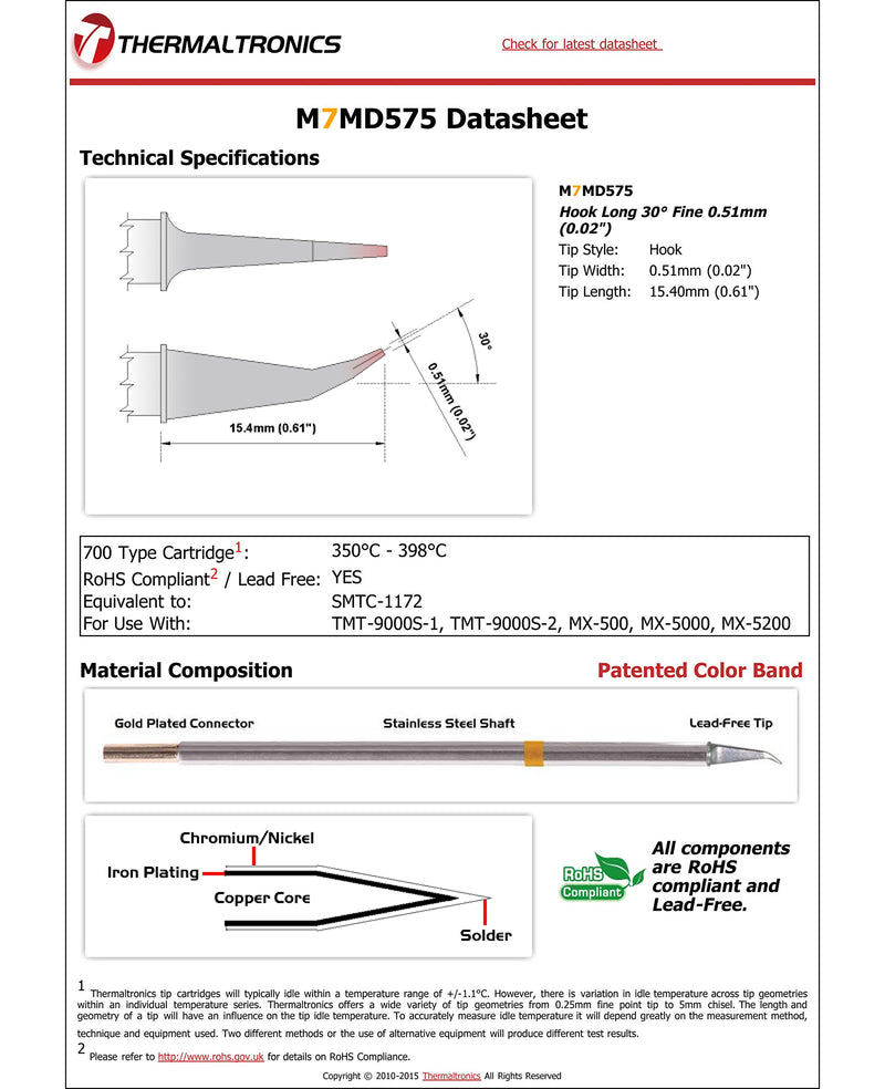 Thermaltronics M7MD575 Hook Long 30deg Fine 0.51mm (0.02in) interchangeable for Metcal SMTC-1172 - NewNest Australia