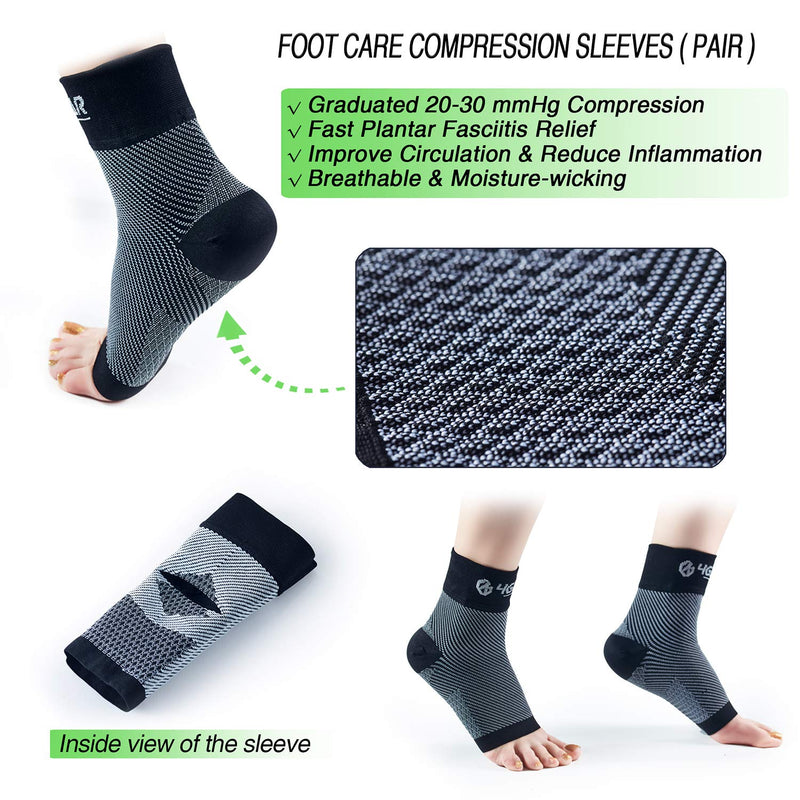 Plantar Fasciitis Relief & Recovery Kit - 9 Pieces - Foot Care Compression Sleeves, Silicone Heel Protectors, Massage Ball, Cushioned Arch Supports & Inserts –Pain Relief & Increase Circulation S/M - NewNest Australia