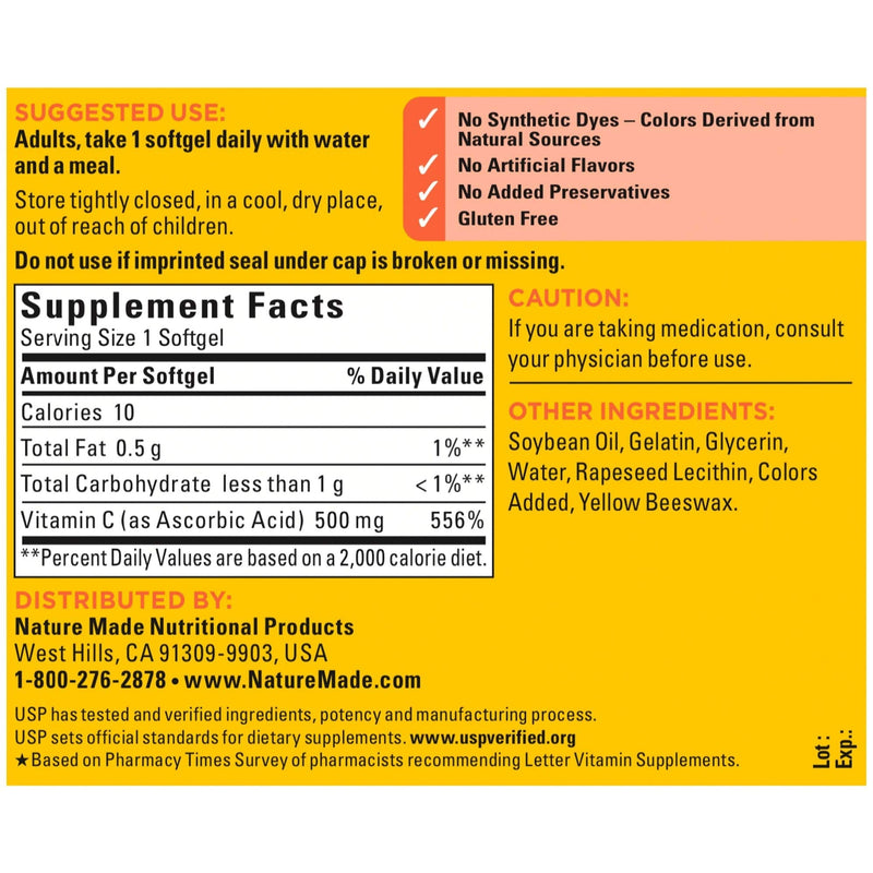Nature Made Vitamin C 500 mg Softgels, 60 Count to Help Support the Immune System - NewNest Australia