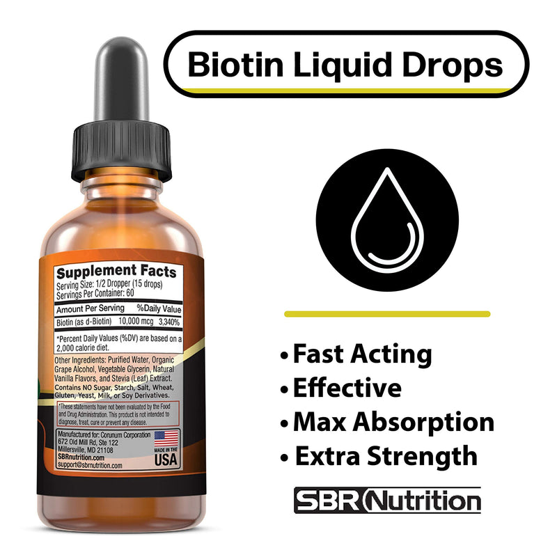 MAX Absorption Biotin Liquid Drops, 10000mcg of Biotin Per Serving, 60 Serving, No Artificial Preservatives, Vegan Friendly, Supports Hair Growth, Strong Nails and Glowing Skin, Made in USA - NewNest Australia