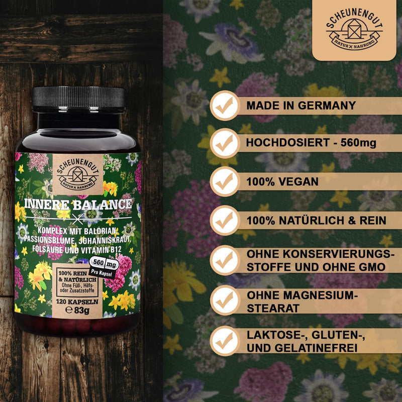 Inner Balance St. John'S Wort Valerian Passion Flower Capsules High Dose - Important: Laboratory-Tested 5-Fold Complex With Hypericin, Hyperforin, Folic Acid & Vitamin B12 I 120 Pieces I De I Scheunengut - NewNest Australia