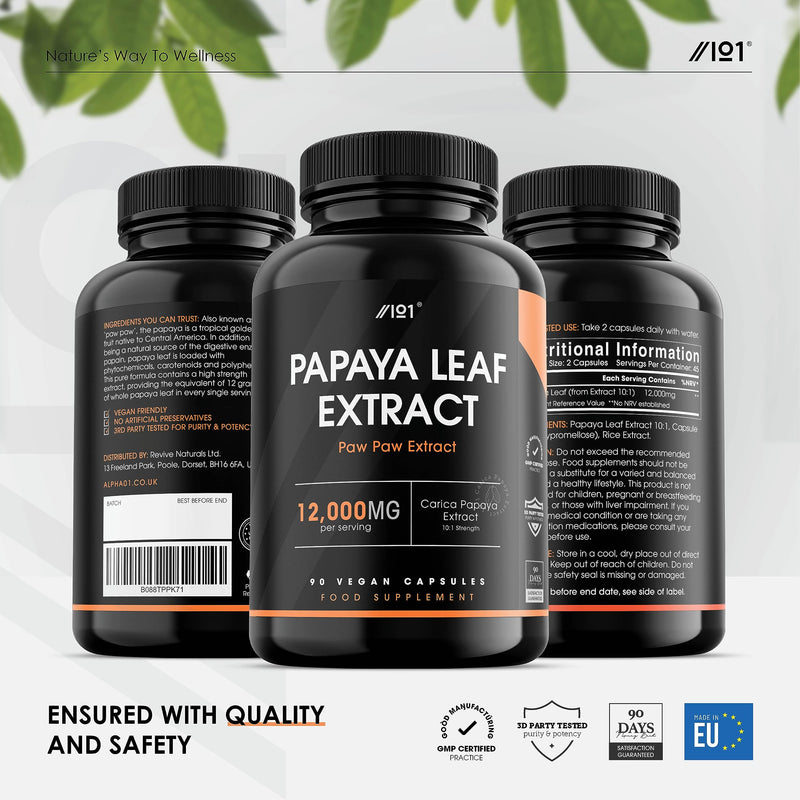 Papaya Leaf Extract Capsules 1200mg - Raw Carica Papaya Extract 10:1 - Non-GMO, Gluten Free, 90 Vegan Capsules - NewNest Australia