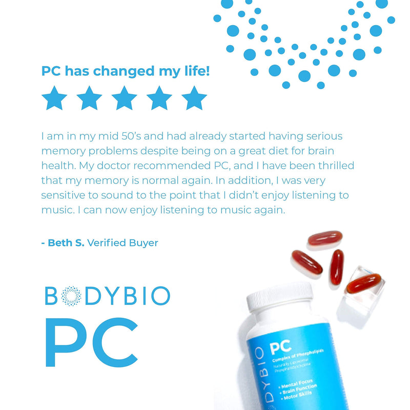 BodyBio - PC Phosphatidylcholine + Phospholipids - Liposomal for High Absorption - Optimal Brain & Cell Health - Boost Memory, Cognition, Focus & Clarity - 100% Non-GMO - 60 Softgels 60 Count (Pack of 1) - NewNest Australia