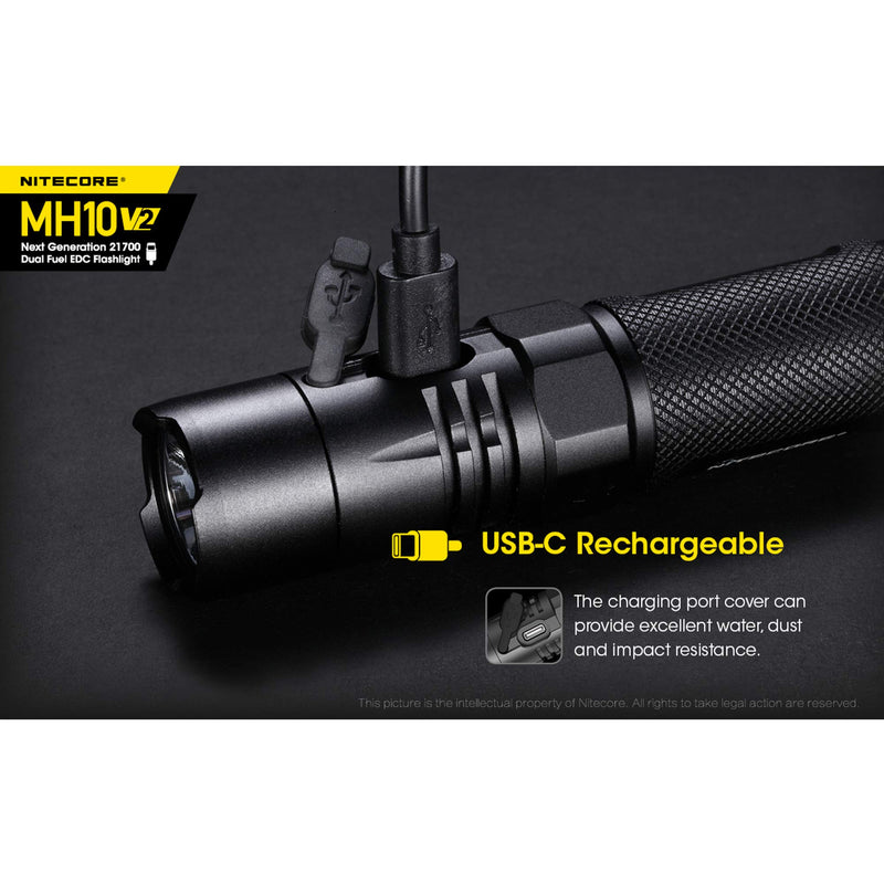 Nitecore MH10 v2 1200 Lumen USB-C Rechargeable EDC Flashlight with Battery, Hard Holster and LumenTac Battery Case - NewNest Australia